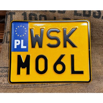 Tablica Rejestracyjna WSK 125 M06L Żółta Zabytek Motocyklowa